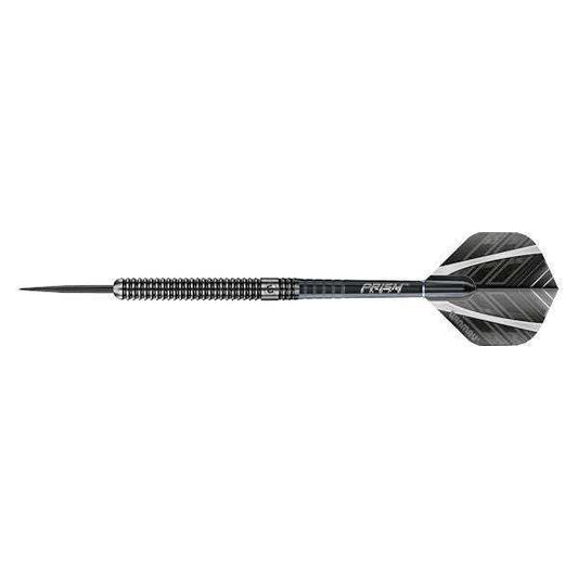 Blackout 90% Tungsten dart with precision barrel, black shafts, and standard flights for advanced players