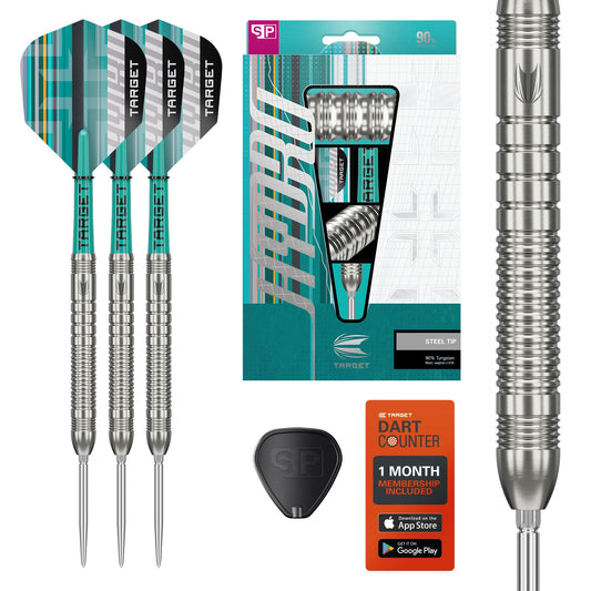 Hydro 90% SP Tungsten darts with packaging, dart counter, and additional dart on a white background