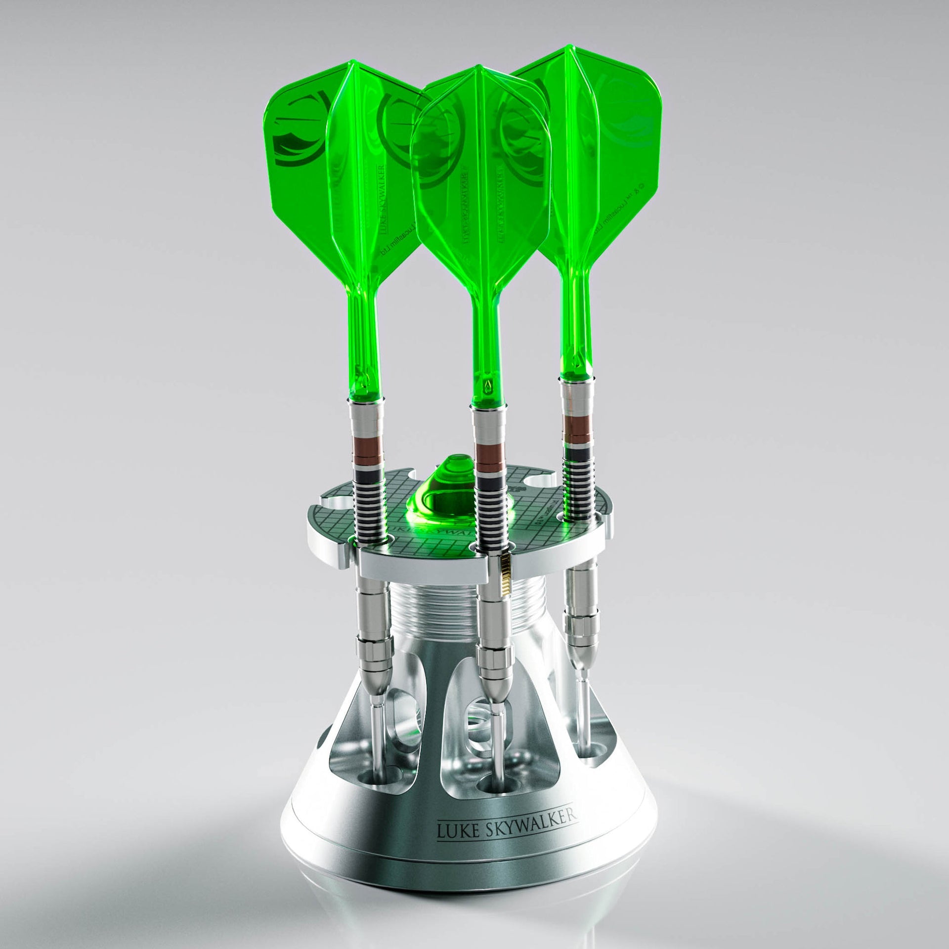 STAR WARS™ Luke Skywalker Lightsaber First Edition 95% SP Darts in the display stand with grey background STAR WARS™ Luke Skywalker Lightsaber First Edition 95% SP Darts in the display stand with grey background