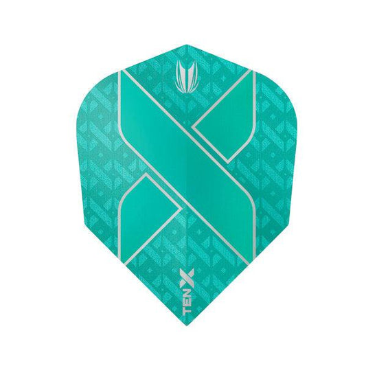 Target TEN-X dart flight in teal with geometric design and logo, small and aerodynamic for faster throw