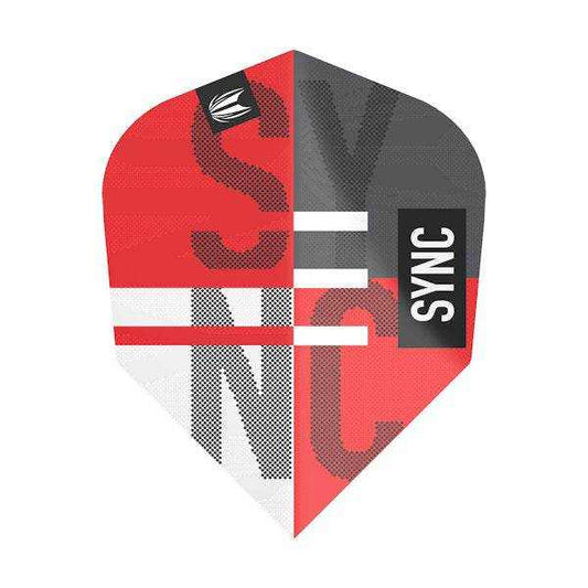 Target Pro Ultra flights dart wing in red, gray, and white with Sync branding, made of 100 micron material, set of 3 flights