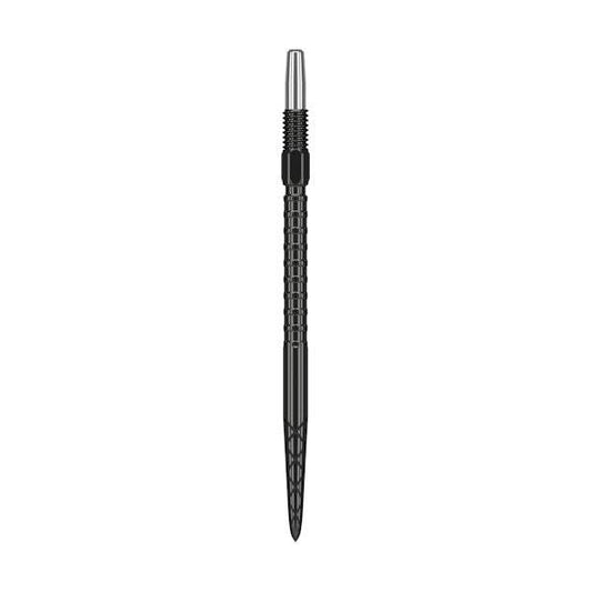 Close-up of a black Swiss DS Points dart tip with diamond and surge grip design for Target Darts Swiss Point barrels