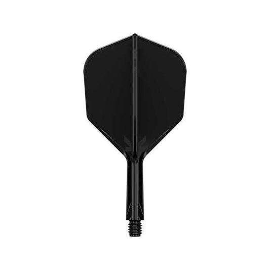 K-Flex Shape No.6 black integrated flight and shaft for darts with durable, lightweight design and 90-degree angle maintenance.