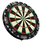 Dartboard with black, red, and green sections on a white background Dartboard with black, red, and green sections on a white background