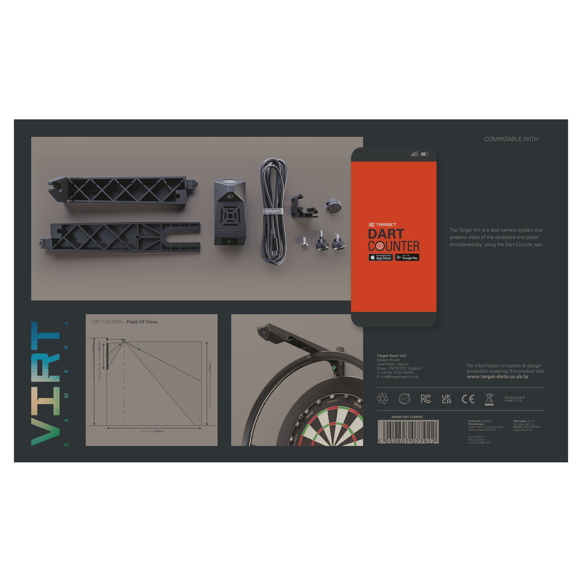 Virt Camera Exclusively for DartCounter App back of box Virt Camera Exclusively for DartCounter App back of box