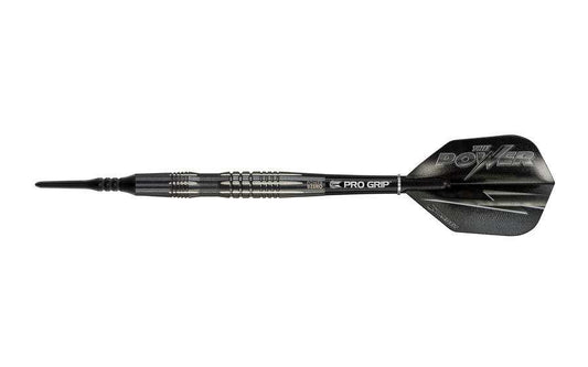 Power 8Zero Black soft tip dart with 80% tungsten barrel and Pro Grip shaft