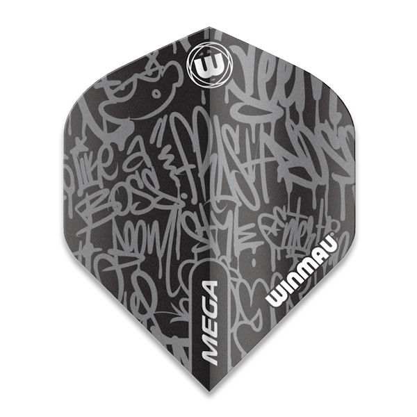 Mega Winmau Standard flights with aerodynamic 75 micron material and graffiti design Mega Winmau Standard flights with aerodynamic 75 micron material and graffiti design