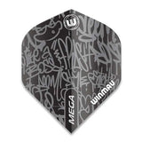Mega Winmau Standard flights with aerodynamic 75 micron material and graffiti design Mega Winmau Standard flights with aerodynamic 75 micron material and graffiti design