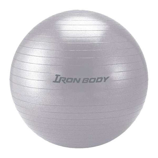 Silver Iron Body anti-burst fitness ball for yoga and exercise, available in 55cm and 65cm, includes pump