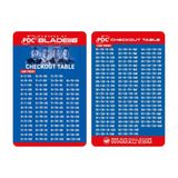 Pocket size dart checkout table card showing out chart for calculating winning shots Pocket size dart checkout table card showing out chart for calculating winning shots