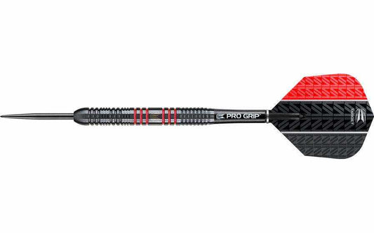 Vapor 8 Black 80% tungsten dart with red ring accents and black Pro Grip shaft
