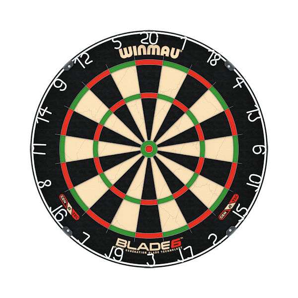 Winmau Blade 6 dartboard with advanced Density Control wire and Rota-Lock system, professional tournament quality, 450mm diameter. Winmau Blade 6 dartboard with advanced Density Control wire and Rota-Lock system, professional tournament quality, 450mm diameter.