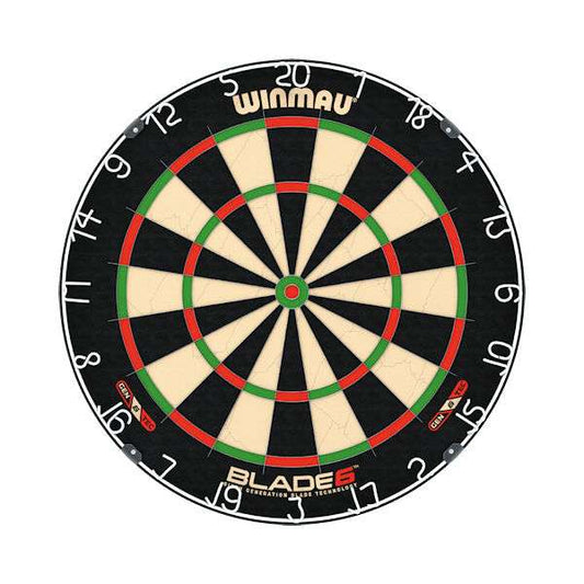 Winmau Blade 6 dartboard with advanced Density Control wire and Rota-Lock system, professional tournament quality, 450mm diameter.