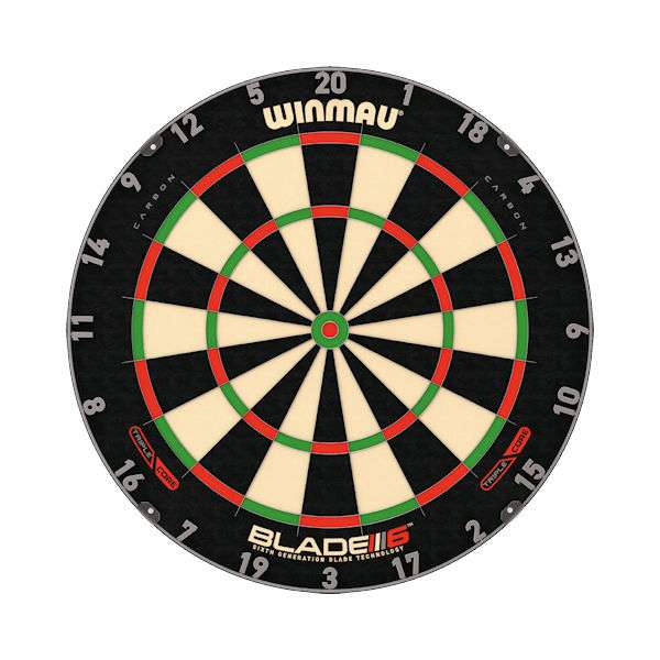 Winmau Blade 6 Triple Core dartboard with carbon fiber reinforced sisal and laser cut anti-glare ring Winmau Blade 6 Triple Core dartboard with carbon fiber reinforced sisal and laser cut anti-glare ring