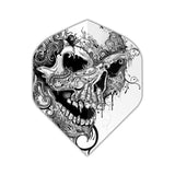 Black and white intricately designed Alchemy Flights dart flight featuring a detailed skull illustration Black and white intricately designed Alchemy Flights dart flight featuring a detailed skull illustration