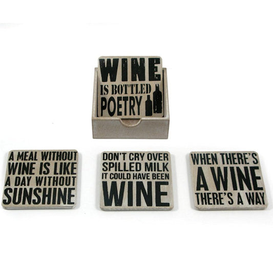 Wine White Washed Wood Theme Coasters