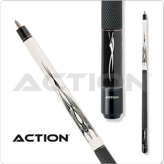 Action Black & White Cue with 13mm boar skin tip and hard rock maple shaft