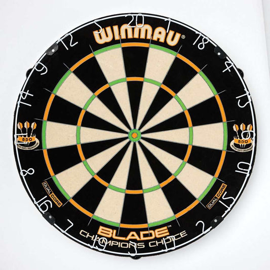 Winmau Champions Choice dual core dartboard with thinner wiring and carbon diffusion technology for enhanced scoring and durability