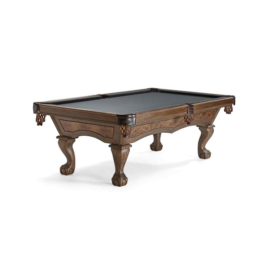 Brae Loch pool table in nutmeg finish with ball-and-claw legs and shield pockets by Brunswick Billiards