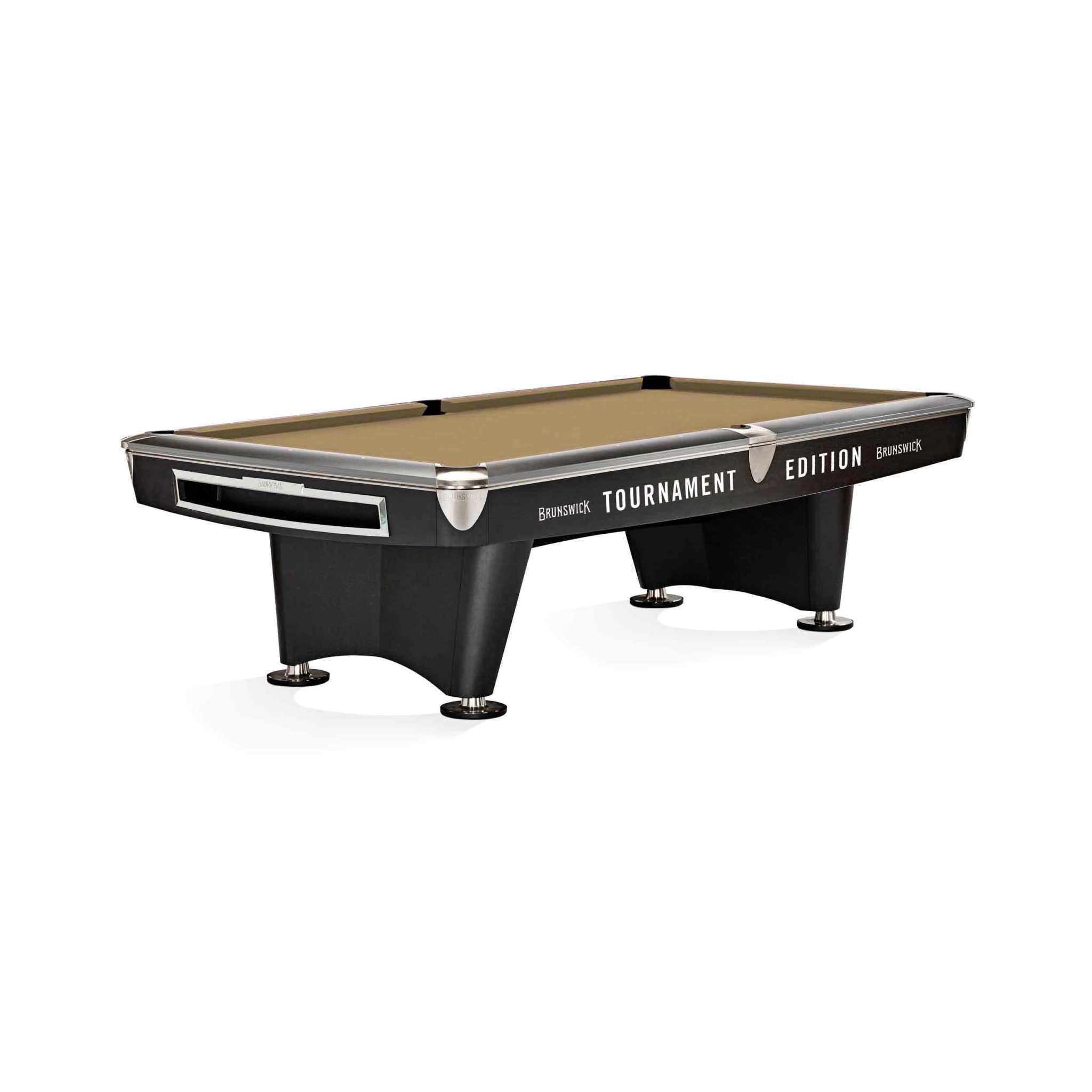 Gold Crown VI Brunswick Tournament Edition pool table in matte black with 9-foot size and sleek modern design Gold Crown VI Brunswick Tournament Edition pool table in matte black with 9-foot size and sleek modern design