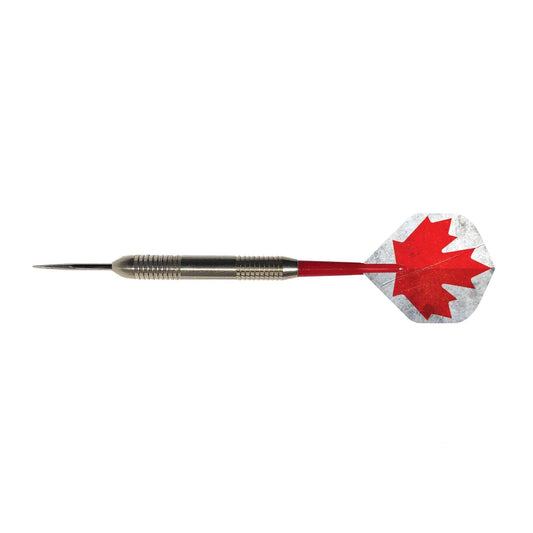 Canadian Nickel Darts with red maple leaf flights and nickel barrel for better grip