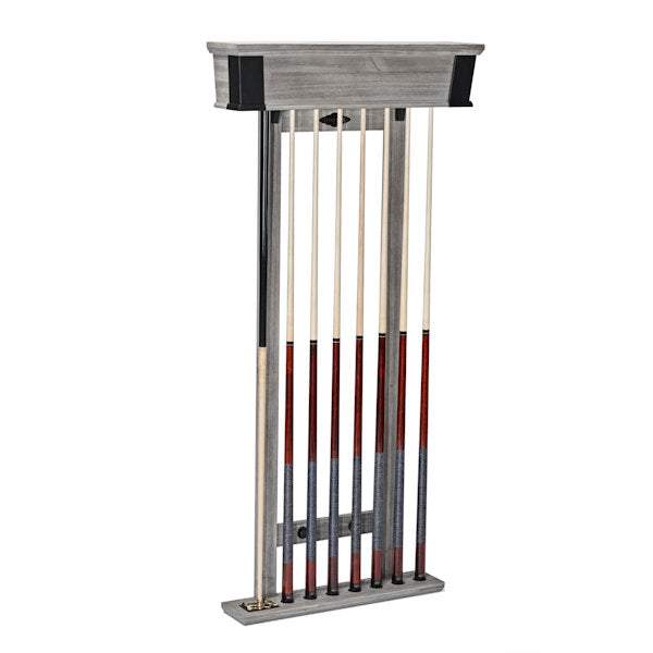 Canton Cue Wall Rack holding eight pool cues with rustic industrial design Canton Cue Wall Rack holding eight pool cues with rustic industrial design