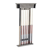 Canton Cue Wall Rack holding eight pool cues with rustic industrial design Canton Cue Wall Rack holding eight pool cues with rustic industrial design