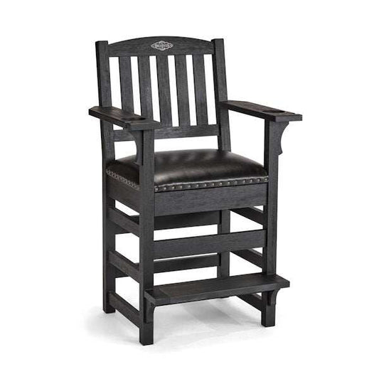 Brunswick Centennial Player's Chair black wooden billiard chair with cushioned seat and footrest