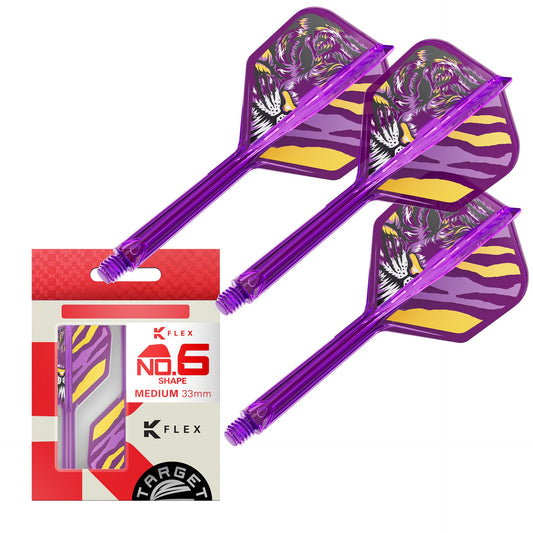 K-Flex No.6 Flight & Shaft Endeavour three Purple flights with decorative flight design on a white background, featuring K-Flex packaging.
