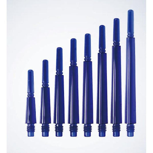 Set of blue Cosmo Fit Gear Shafts in various lengths made from durable polycarbonate resin with enhanced strength and resistance to bending and breaking