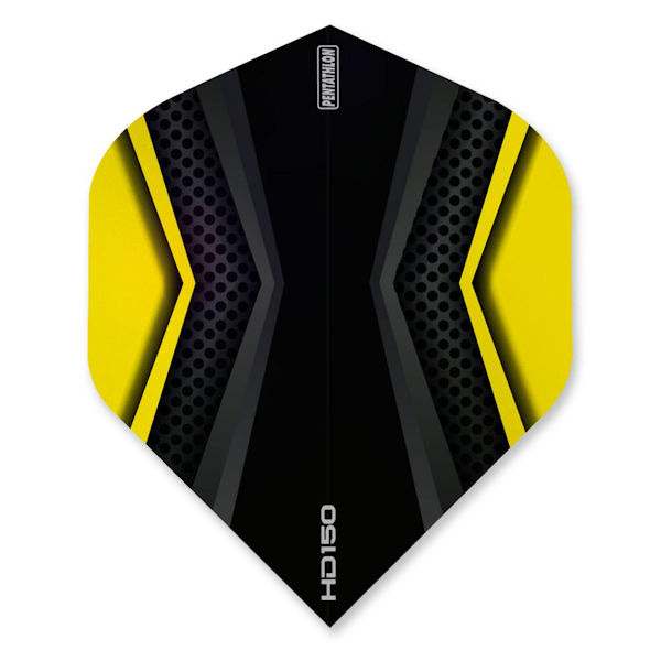 Pentathlon HD150 Flights heavy duty dart flights with yellow and black design Pentathlon HD150 Flights heavy duty dart flights with yellow and black design