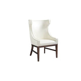 Kashmir Dining Chair with ivory bonded leather, high winged back, silver nail head trim, and espresso wooden legs. Kashmir Dining Chair with ivory bonded leather, high winged back, silver nail head trim, and espresso wooden legs.