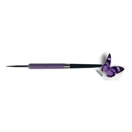 Lavish 85% Tungsten dart with purple knurl barrel and BD Butterfly flight