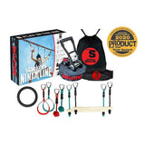 Slackers Ninjaline 36' Intro Kit outdoor hanging obstacle course with seven obstacles and carrying bag Slackers Ninjaline 36' Intro Kit outdoor hanging obstacle course with seven obstacles and carrying bag