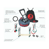 Slackers Ninjaline 36' Intro Kit with hanging obstacles, ratchet strap, monkey bars, gym rings, and carrying bag for portable ninja training Slackers Ninjaline 36' Intro Kit with hanging obstacles, ratchet strap, monkey bars, gym rings, and carrying bag for portable ninja training