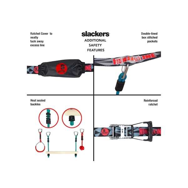 Slackers Ninjaline 36' Intro Kit outdoor hanging obstacle course with adjustable obstacles and carrying bag Slackers Ninjaline 36' Intro Kit outdoor hanging obstacle course with adjustable obstacles and carrying bag