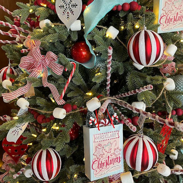 7.75" Mrs. Claus Shopping Bag Ornament 7.75" Mrs. Claus Shopping Bag Ornament