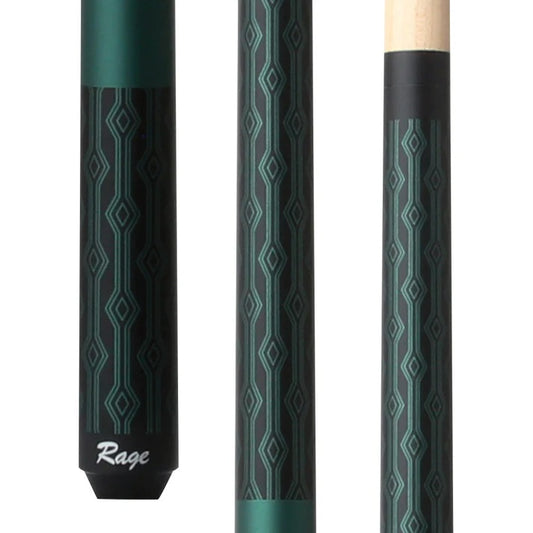 Rage Matte Green Wrapless Cue close up of three sections of the cue