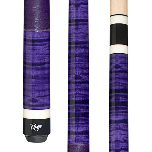 Rage Purple Reign w/Purple Nylon Wrap Cue with view of bottom, middle and joint of the RG130 cue