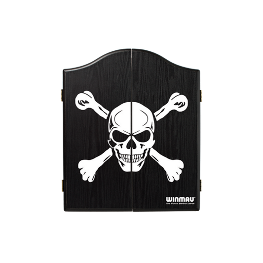 Winmau Black Skull Cabinet with white skull and crossbones design for dartboards