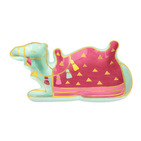 Exotic Camel porcelain trinket dish with gold electroplate and colorful saddle design Exotic Camel porcelain trinket dish with gold electroplate and colorful saddle design