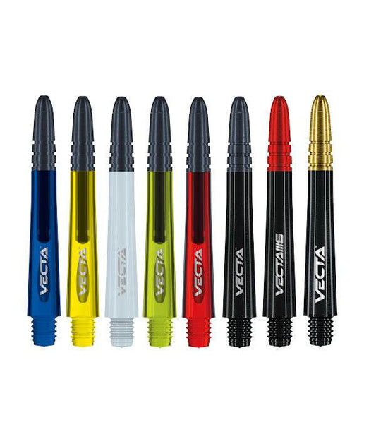 Colorful Vecta Nylon Shafts with aluminum alloy tips for dart flights, available in various lengths and colors
