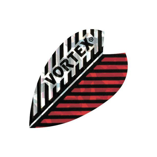 Vortex Flights dart flight with classic feather design on hologram material and black and red stripes