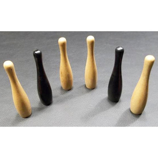 Wooden skittles pin set for skittle pool and 5-pin games on pool table