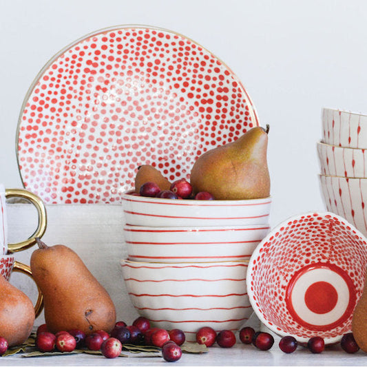 Stoneware Red Pattern Plate Set (4)
