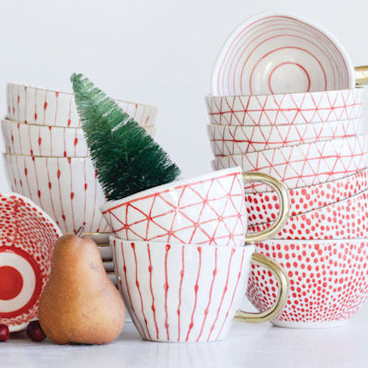 Stoneware Red Pattern Mug Set (4)