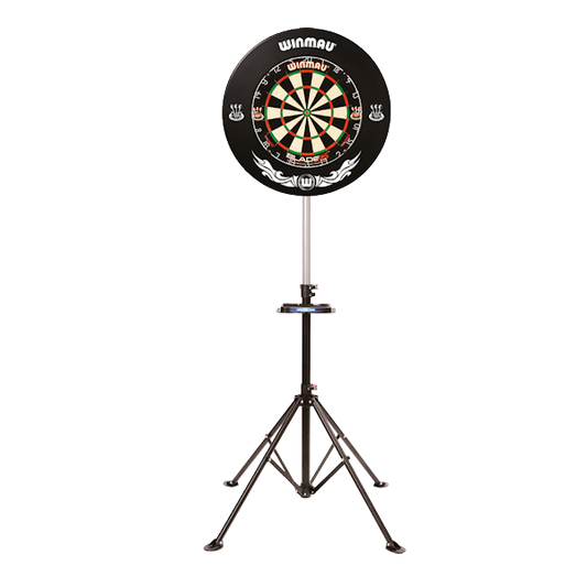 Winmau Xtreme Dartboard Stand with adjustable height and black steel frame for portable dart games