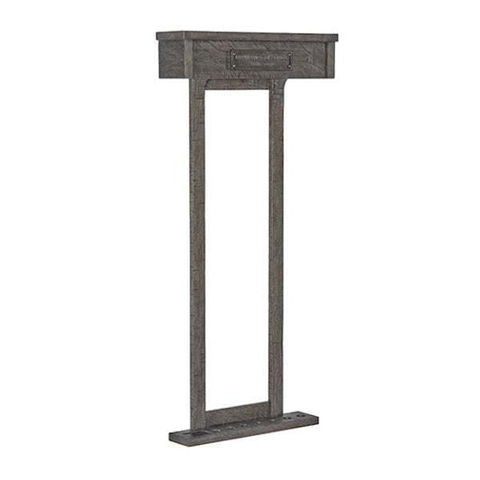 Birmingham Cue Wall Rack in rustic charcoal finish with industrial design and decorative iron plate, holds eight cues, Brunswick French mounting system