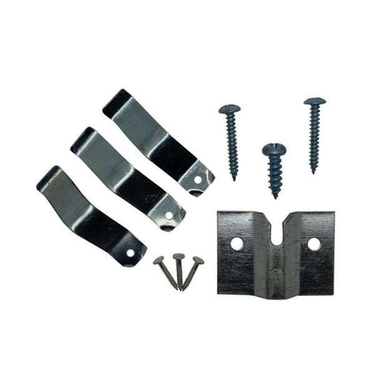 Dartboard Basic Fixing Kit with metal bracket, three spring clips, and screws for mounting bristle dartboards