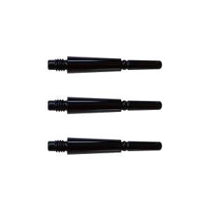 Set of three black Fit Gear Shaft normal locked dart shafts made from durable polycarbonate resin with reinforced strength at critical points